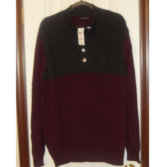 INC International Concepts‎ Color Block Henley Sweater Burgundy Grey Button XXL - Picture 1 of 3